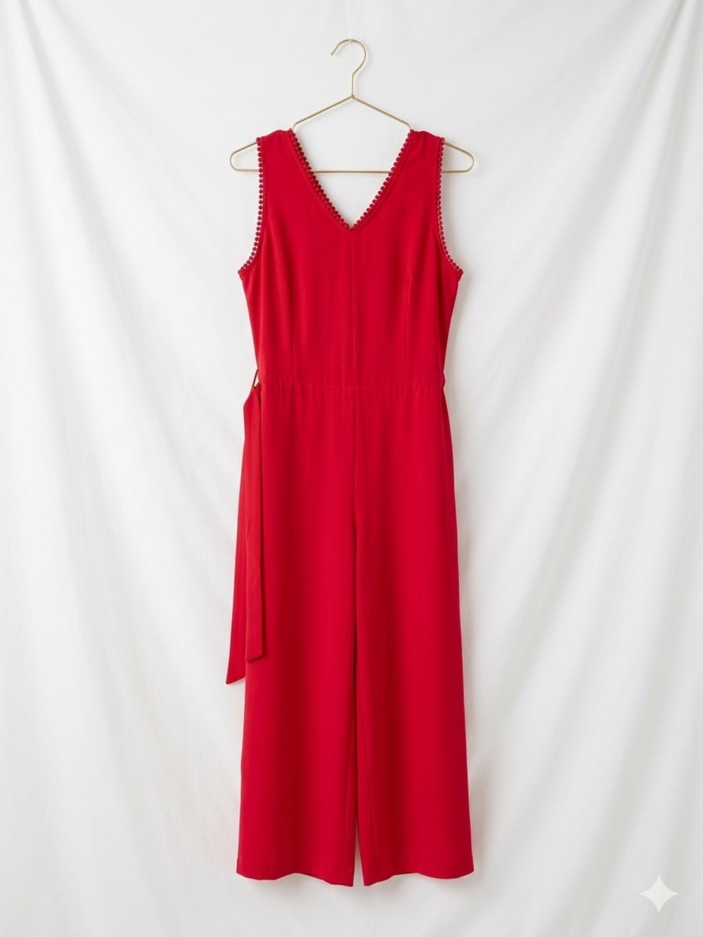Red Sleeveless V-Neck Wide Leg Jumpsuit